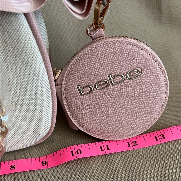 Bebe Pink Stripe Logo Crossbody Bag Set NWT Chain Strap Coin Pouch - Picture 3 of 7